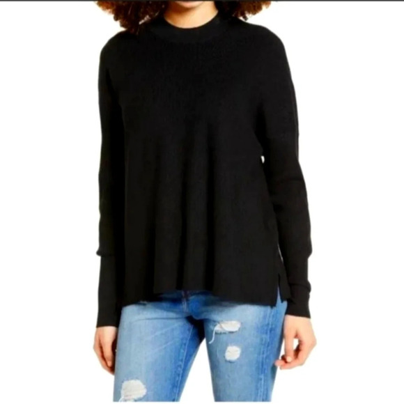 Dreamers by Debut Chunky Knit Mock Neck Black Boxy Fit Sweater Size Medium - Picture 1 of 5